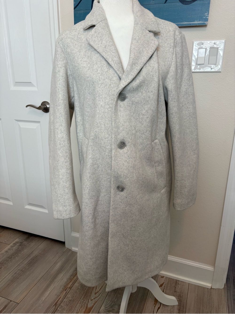 H&M Light Gray Wool-Blend Men's Trench Coat